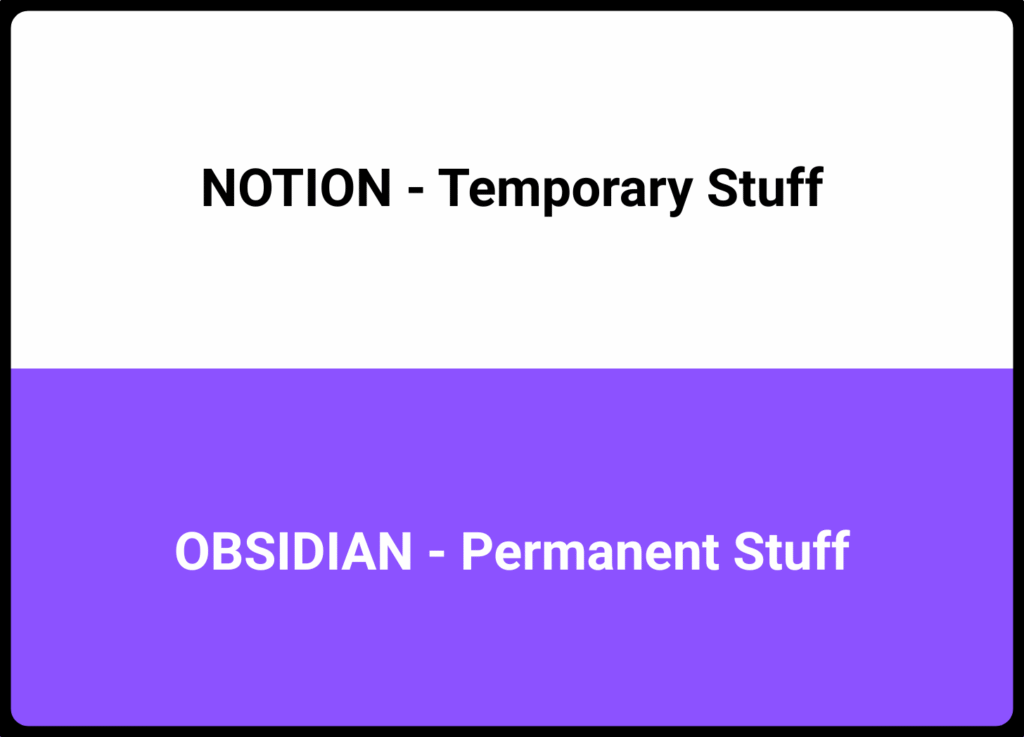 Notion - Temporary Stuff
Obsidian - Permanent Stuff